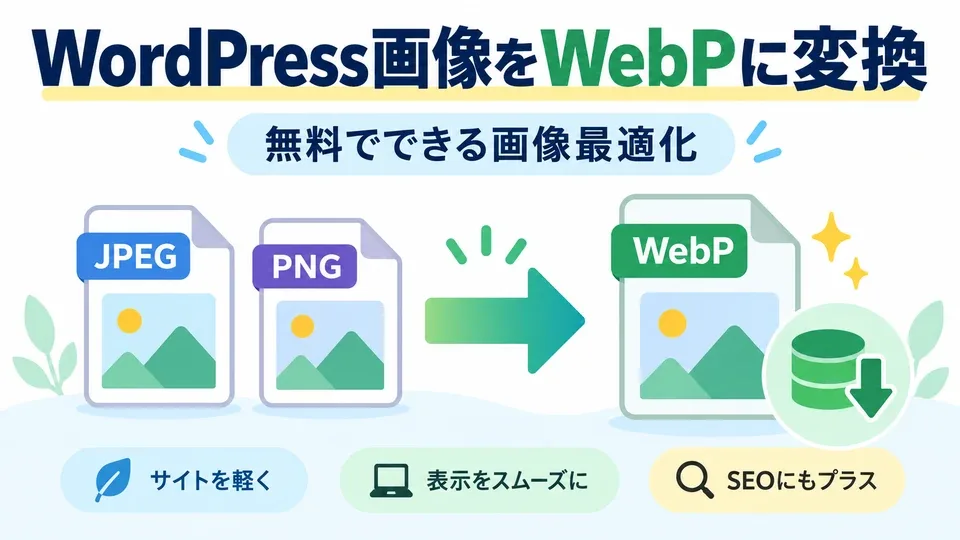 JPEG・PNG画像をWebPへ変換して軽量化する流れを示した図