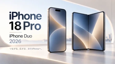 通常型スマートフォンと折りたたみスマートフォンでiPhone 18 ProとiPhone Duoを表現したイメージ