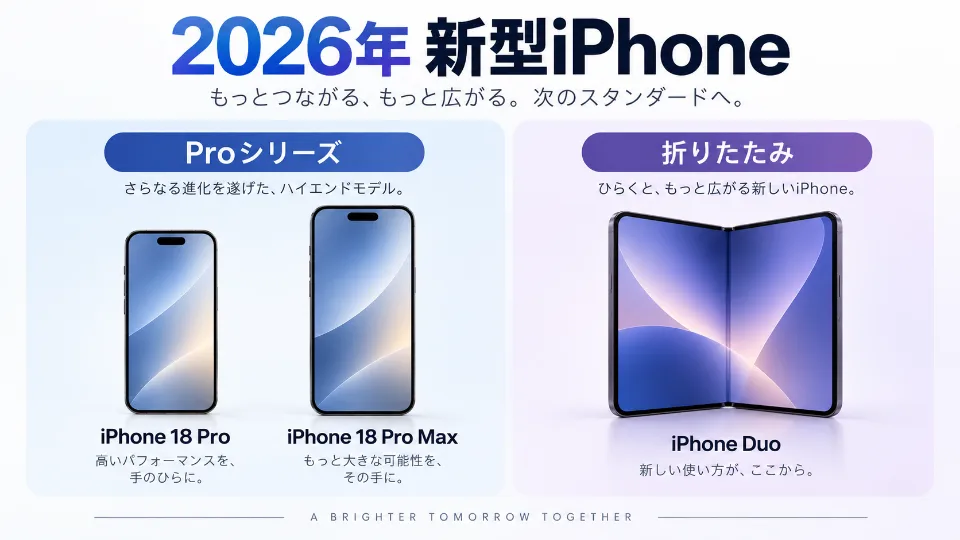 iPhone 18 Pro・Pro Maxと折りたたみiPhone Duoの2026年ラインナップ図