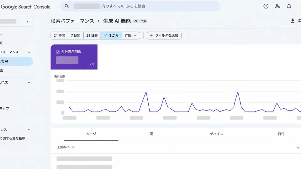 Google Search Consoleの生成AIパフォーマンス レポート画面例