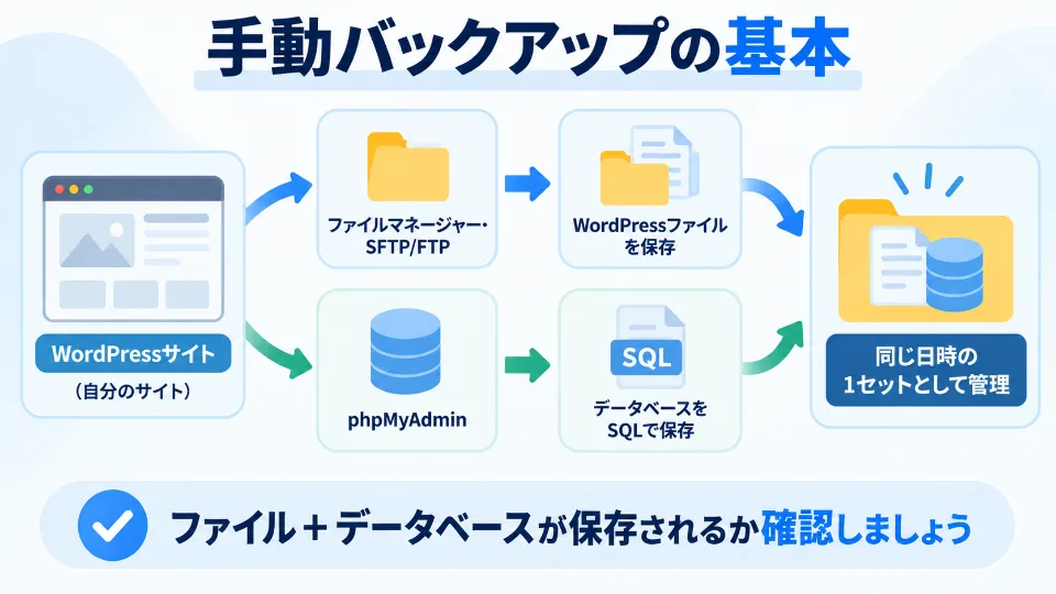 WordPressのファイルとデータベースを手動でバックアップする流れ