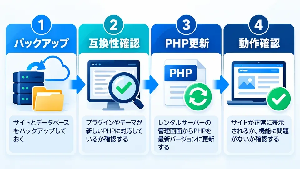 PHP更新前のバックアップから更新後の動作確認までの4段階の流れ