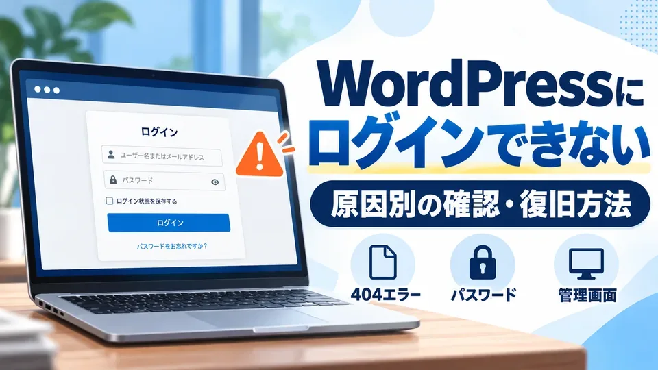 WordPressにログインできない原因と対処法を示すログイン画面のイラスト